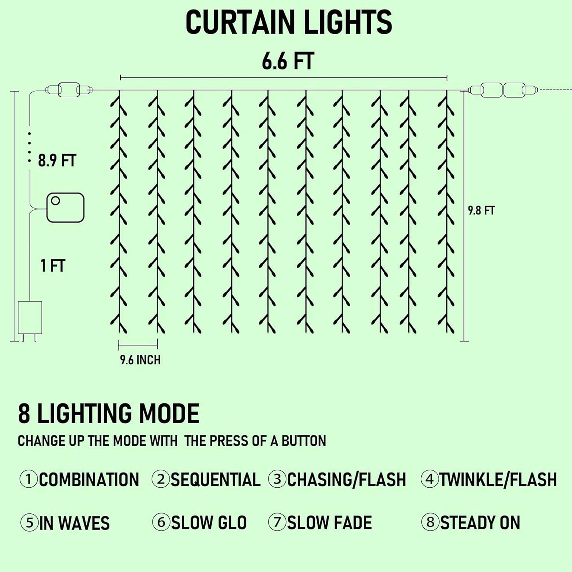 300 LED Curtain String Lights Valentine's Fairy Lights with 8 Modes Connectable Waterproof Warm White Decorative for Party Wedding Garden Wall 6.6ft x 9.8ft Enchanting Warm White Glow