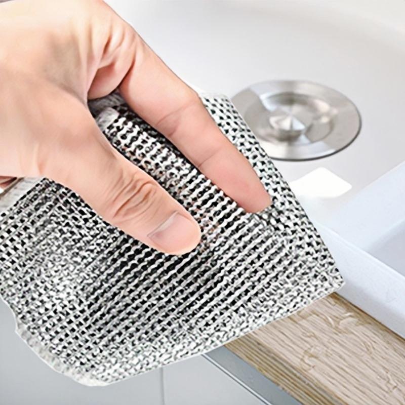 10 Pcs Dishwashing Rags，Multipurpose Non-Scratch Wire Dishcloths， Wet and Dry Use, Kitchen Cleaning Cloth for Sinks, Pans & Dishes, Washable & Durable Outdoorfun Household Steel Traditional Scrubber Wool