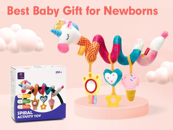 hahaland Car Seat Toys for Babies - Rattle, Mirror, Crinkle, Squeaky Carseat Stroller Toys  Developmental Newborn Baby Shower  0-6 Months Girl - Baby Toys 3-6 Months Gifts Musical Light Up Playpen Nursery Infant Sensory