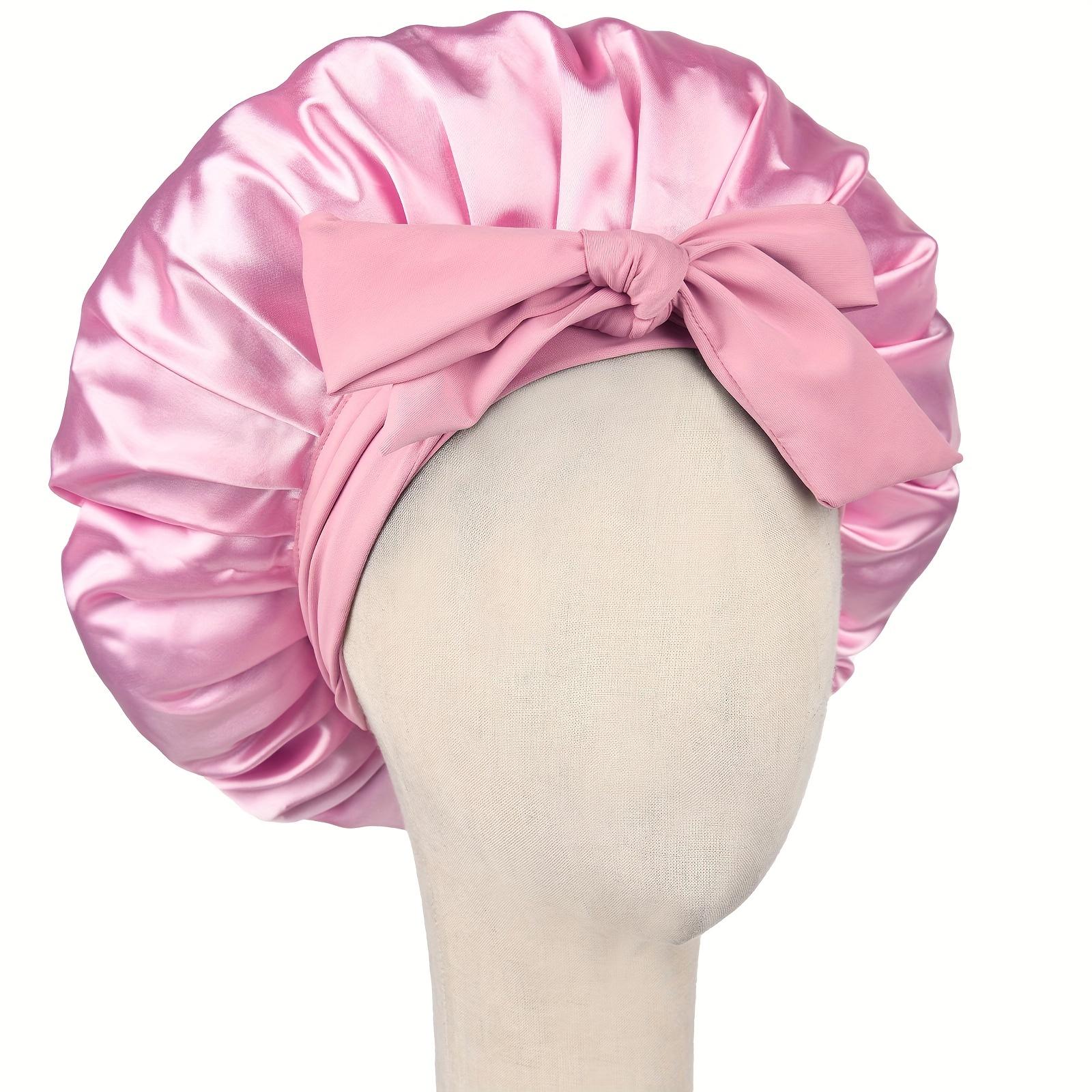 Double Layer Satin Bonnet Silk Like Texture for Sleeping Sleep Cap Hat Hair Bonnets with Elastic Tie Band for Curly Hair Nightcap Gifts for Women
