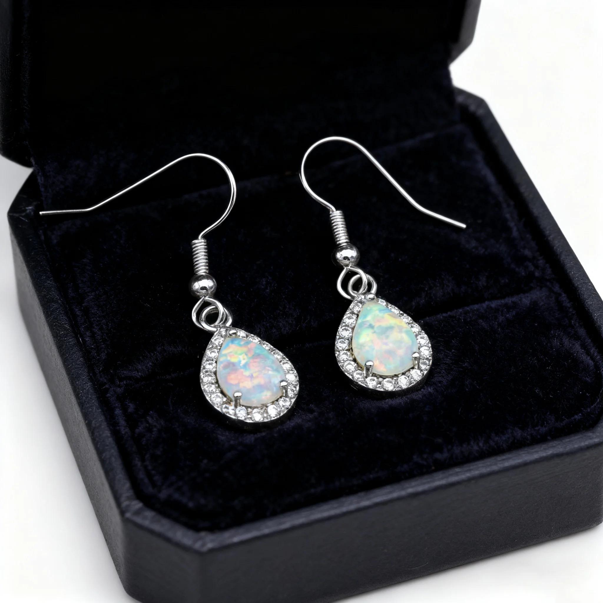 Classic Drop-Shaped Drop Earrings Ladies Fashion Jewelry,Elegant VintageWhite Opal Earrings, Perfect Anniversary Gift for Her