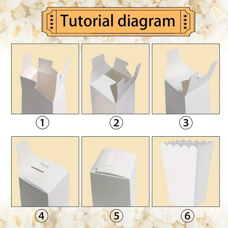 6 Foldable Popcorn Cups, Portable Popcorn Box, Paper Popcorn Bucket, Carnival Movie Popcorn Supplies, Christmas Party Snack Cups, Disposable Cups