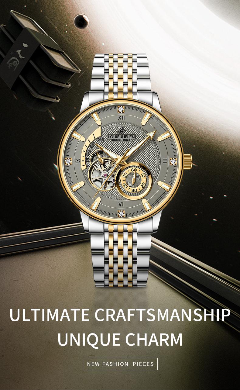 LOUIEJUELEN Aviator Series Men's Swiss Automatic Skeleton Watch - 42mm Stainless Steel Chronograph with Sapphire Crystal, Water-Resistant & Shockproof, Luminous Dial for Business & Casual Occasions LOUIEJUELEN Aviator Series Men's Swiss Automatic Skeleton Watch - 42mm Stainless Steel Chronograph with Sapphire Crystal, Water-Resistant & Shockproof, Luminous Dial for Business & Casual Occasions