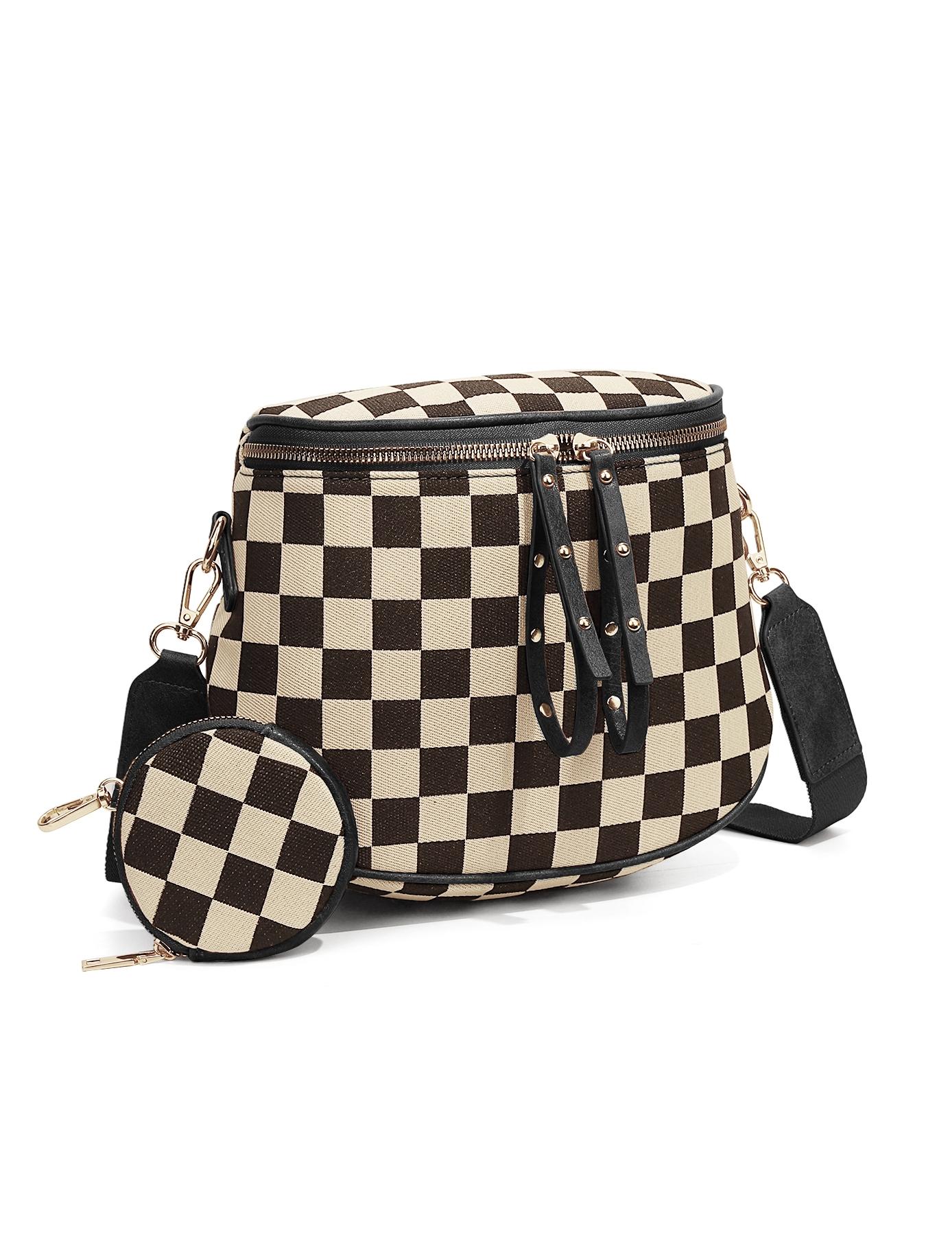 Lychee Texture Large Crossbody Bags for Women, PU Leather Bum Bag with Coin Purse, Stylish Checkered Sling Purse with Adjustable Strap, Lightweight Commuting Shoulder Bag Fanny Packs for Mother Travel Gifts Everyday Use