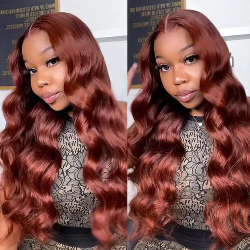 Bling Hair Dark Ginger Brown 13x6 Lace Front Wigs Human Hair Body Wave Frontal Wig 180% Density Reddish Brown Real Hair Wig 13x4 Transparent HD Lace Real Hair Wig Pre Plucked