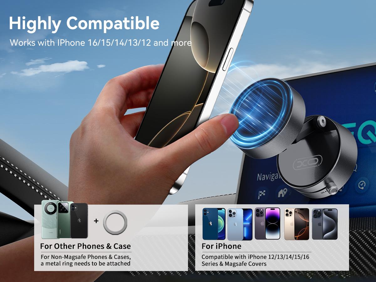 Upgraded Vacuum Magnetic Suction Phone Mount, Magnetic Car Phone Holder, ideal for Car/Gym/Mirror/Shower/Smooth Surface, 360° Adjustable