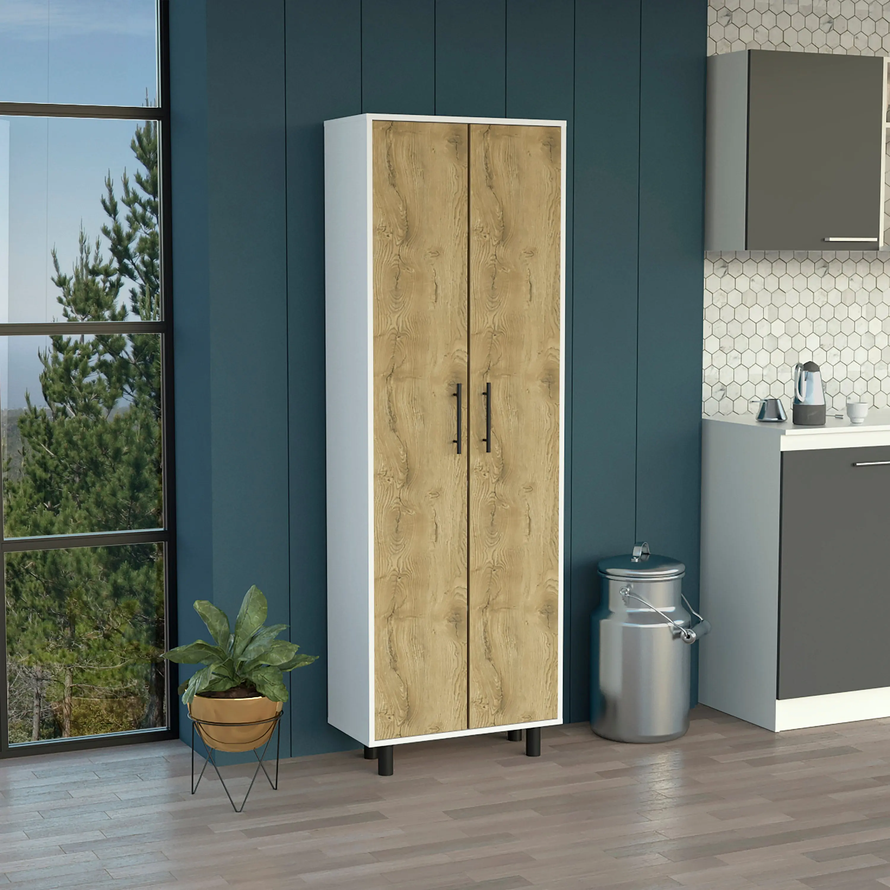 Nokaa Tall Storage Cabinet with 2 Doors and 5 Shelves, 71 Inch Freestanding Organizer for Living Room, Bedroom, Hallway, Entryway, Slim Sideboard, Particle Board, Multicolor, 23.6W x 11.8D x 71.1H, Color Options
