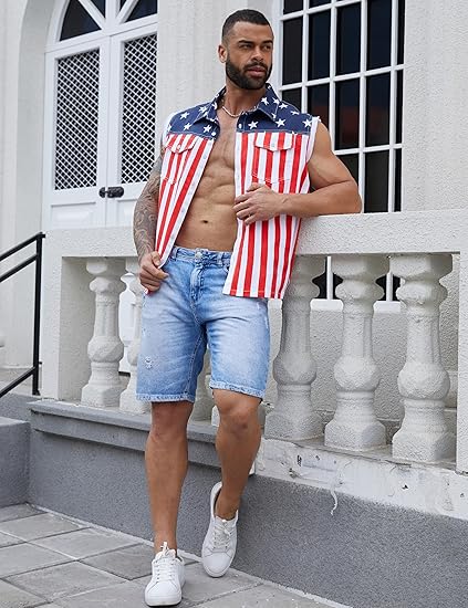 Yuanbang 4th of July Men’s American Flag Denim Vest USA 250th Birthday Independence Day Sleeveless Summer Casual Jacket Patriotic Style Outdoor Fashion Menswear Father's Festival Dad Gifts Guys Love Top Summer Wins Yuanbang 4th of July Men’s American Flag Denim Vest USA 250th Birthday Independence Day Sleeveless Summer Casual Jacket Patriotic Style Outdoor Fashion Menswear Father's Festival Dad Gifts Guys Love Top Summer Wins