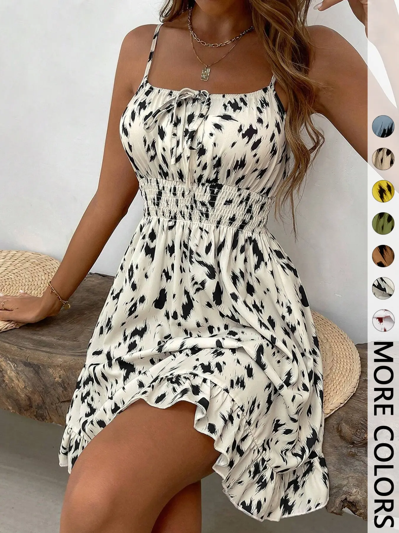 【Black Friday】Women's Fashion Print Slim-Fit Mini Dress, Spaghetti Strap Design, All-Season Wear, Unlined Comfortable Style Summer Dresses #GLOBAL PICKS