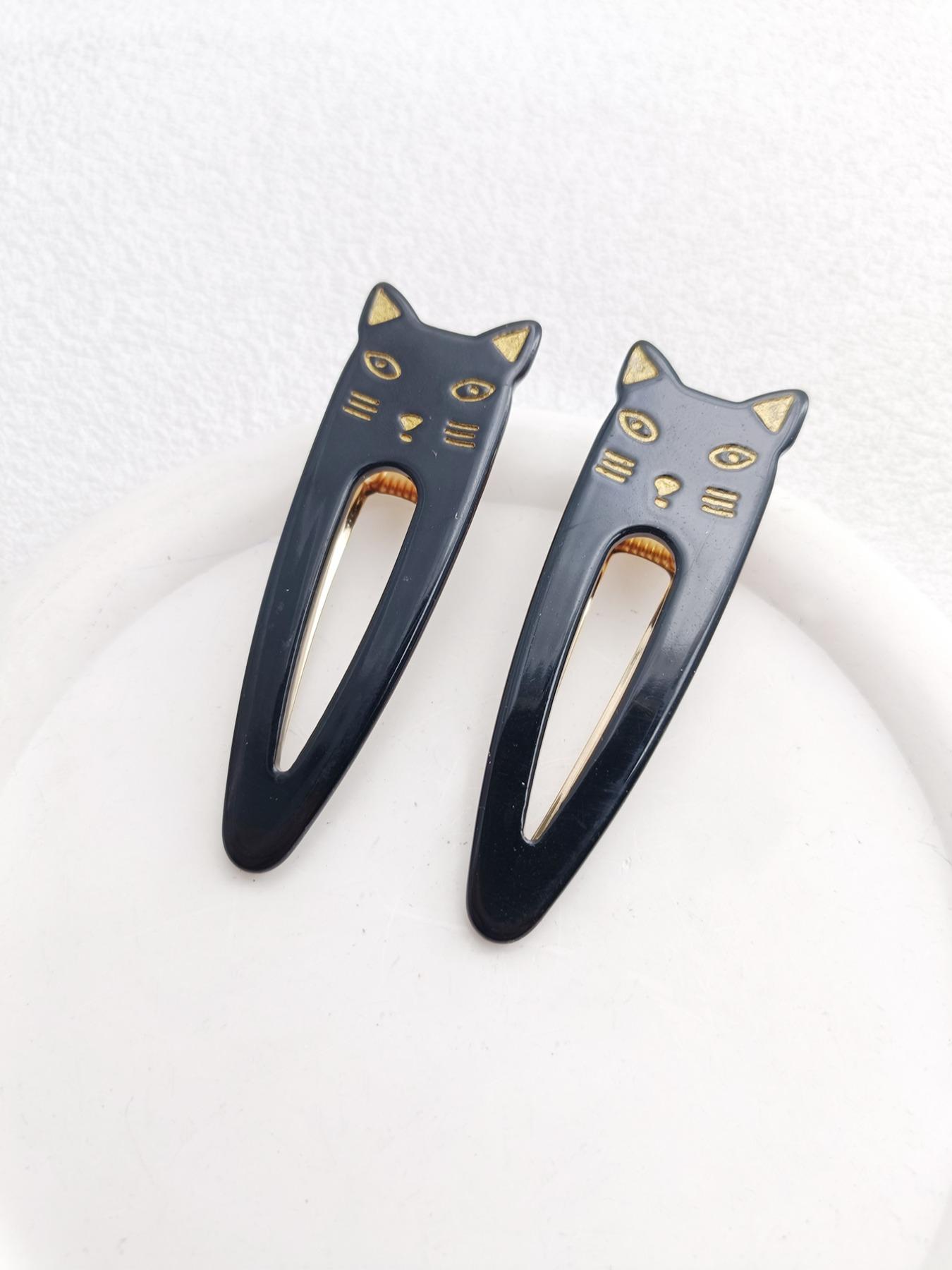 2PCS 7.3cm Cat Acetate Metal Hair Clips - Cute Cat Shape, High-Quality, Durable, Easy to Wear, Hair-Friendly for Daily Use at Work, School, or Dates