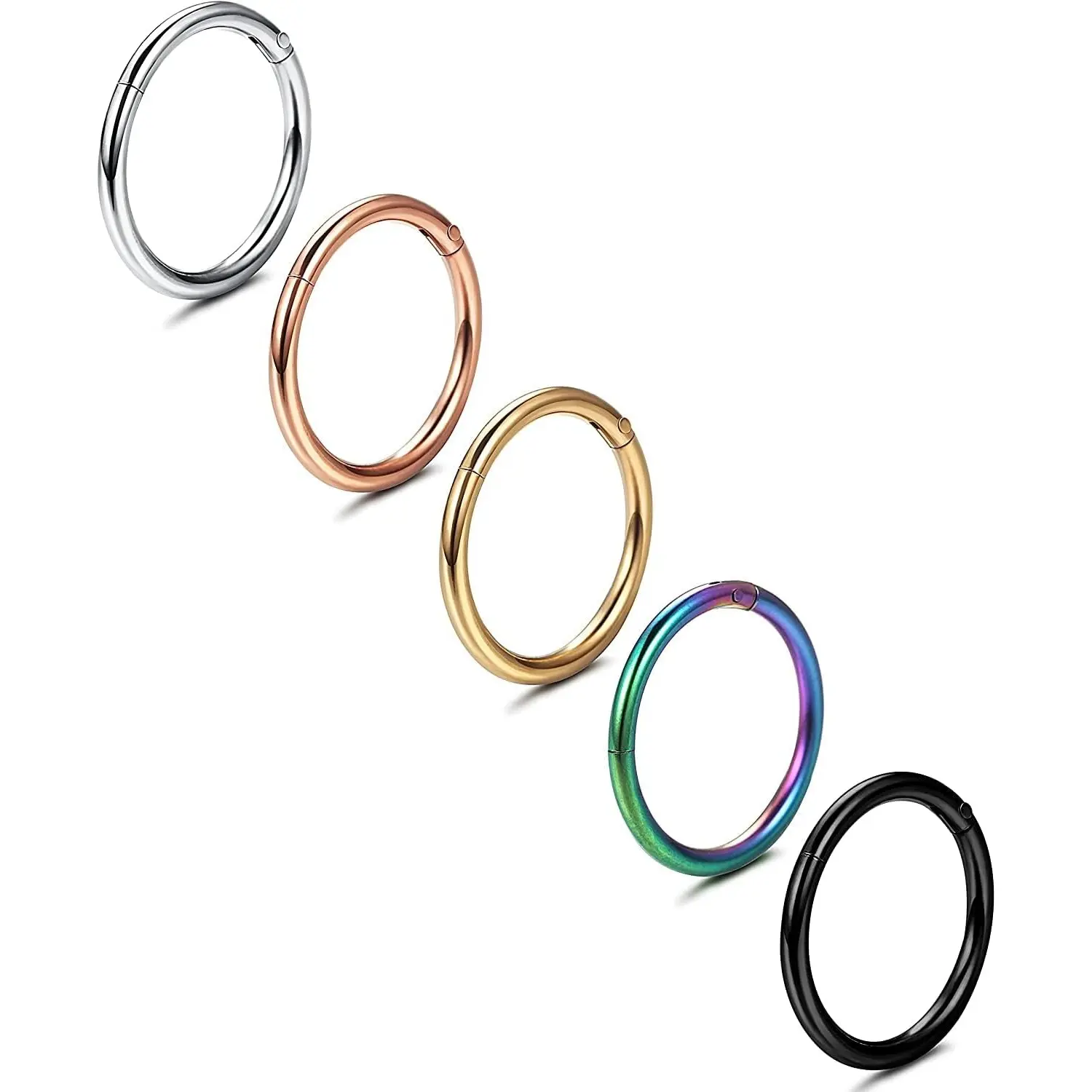 5 Pcs Hinged Clicker Segment Sleeper Hoops, Unisex Nose Septum Tragus Daith Conch Cartilage Multi‑Use Piercing Jewelry for Women Men