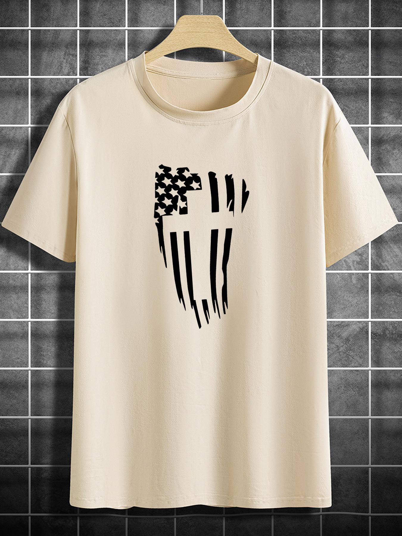 Men's Flag & Cross Print Round Neck Tee, Regular Fit Casual Short Sleeve T-Shirt for Summer, Men's Top for Daily Wear