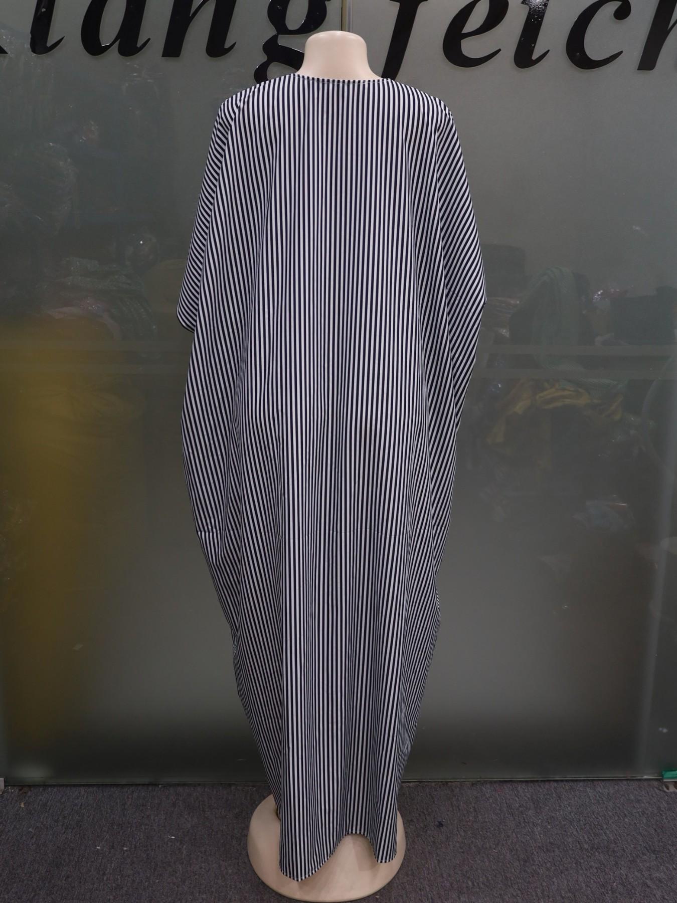 Plus Size Women's Fashion Chic Striped Print V-Neck Dress, Casual Daily Wear, Boho Summer, Ethnic Boubou Kaftan for Party & Beach Plus Size Women's Fashion Chic Striped Print V-Neck Dress, Casual Daily Wear, Boho Summer, Ethnic Boubou Kaftan for Party & Beach