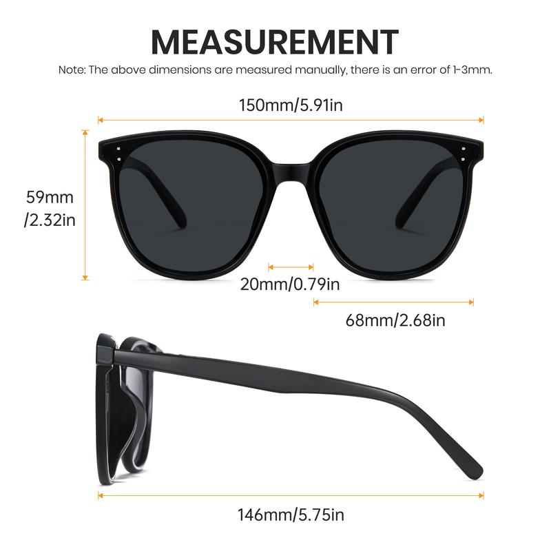 Cyxus Classic Oversized Black Frame Circular TAC Lenses Polarized Sunglasses Fashion Sunglasses Pop Korea Star Same Style Shades For Unisex Shades Birthday Gift - 1902