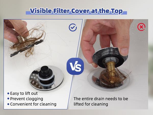 3-in-1 Pop-up Sink Stopper - 1 Pack Chrome, Visible Top Hair Catcher, Detachable Stainless Steel Filter Basket, Fits 1.5-2.4in Standard Holes, Modern Bathroom Fixture, Bathroom Gadgets