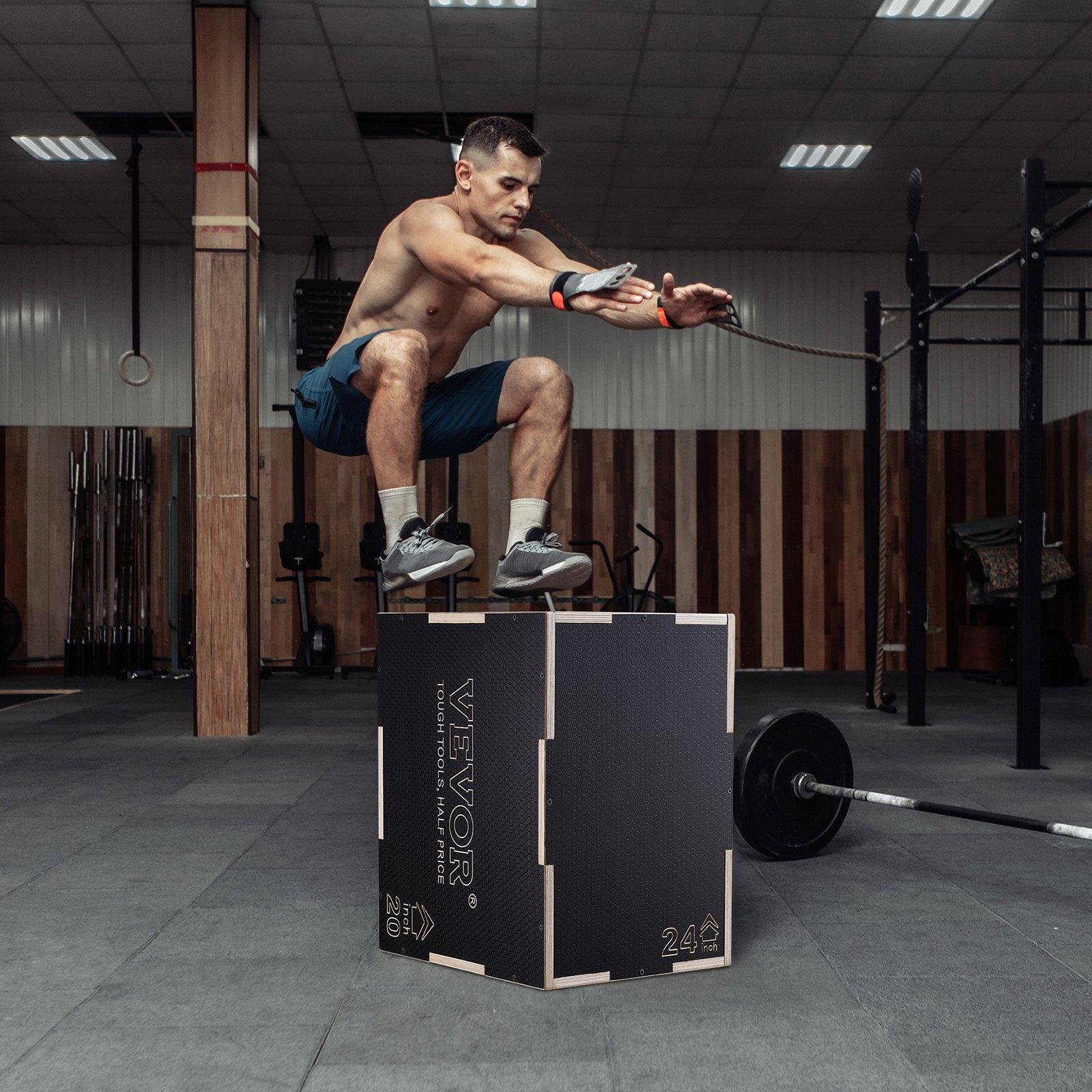 【FathersDayGift】VEVOR 3 in 1 Plyometric Jump Box, 24/20/16 Inch Wooden Plyo Box, Platform & Jumping Agility Box, Anti-Slip Fitness Exercise Step Up Box for Home Gym Training, Conditioning Strength Training, Black