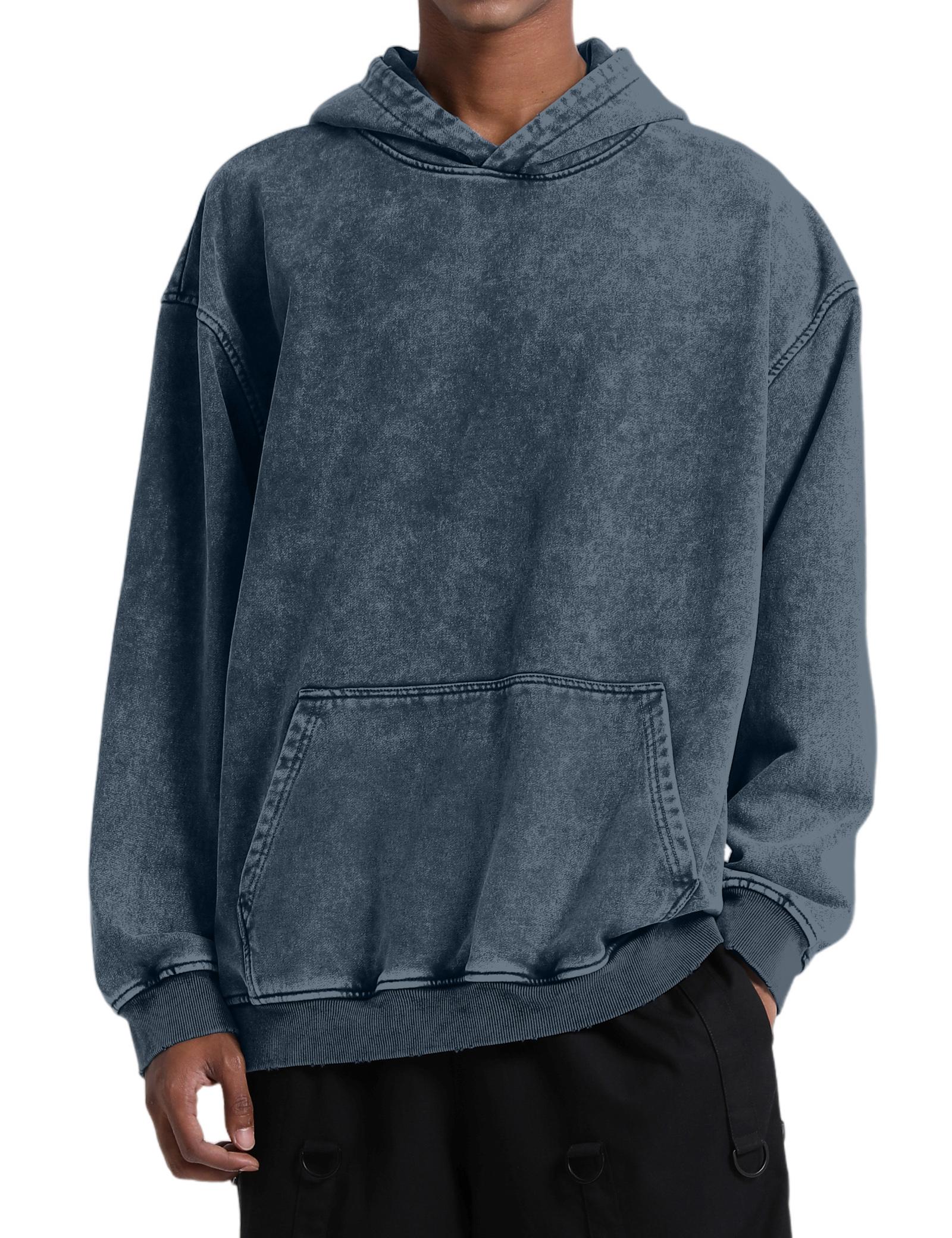 FAIABLE Unisex Cozy Street Fashion Distressed Hoody Style Long Sleeve Soft Fabric Solid Color Fade Craft Elastic Fit Pullover Sweatshirts for Men & Women