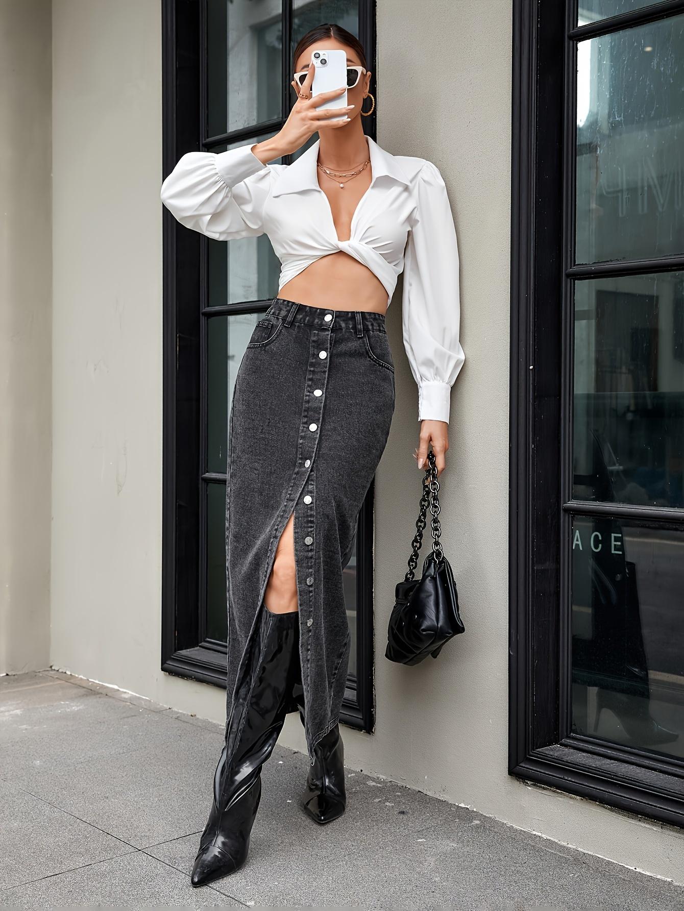 Women's Denim Skirt, Elegant Fashion Casual Long Skirt for Daily Outdoor Wear, Ladies Bottoms for All Seasons