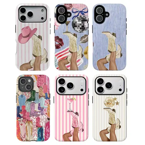 VYD Western Aesthetic Durable Polycarbonate Phone Shell - Cowgirl Boots, Blue Vintage Vibes Design, Drop-Proof Protection, Gift Protective Shockproof Cover for iPhone 18/17/16/15/14/13/12/11 Pro Max, SohoChic