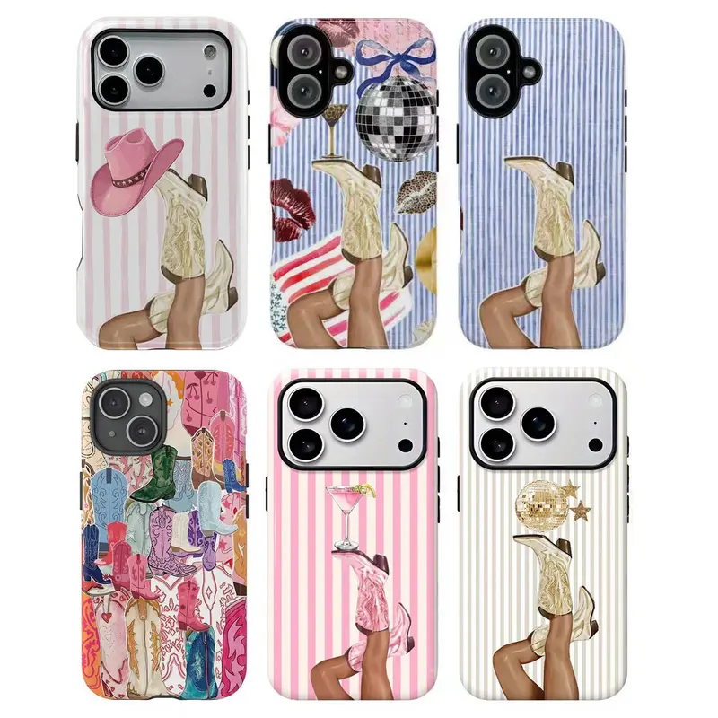 VYD Western Aesthetic Durable Polycarbonate Phone Shell - Cowgirl Boots, Blue Vintage Vibes Design, Drop-Proof Protection, Gift Protective Shockproof Cover for iPhone 18/17/16/15/14/13/12/11 Pro Max, SohoChic