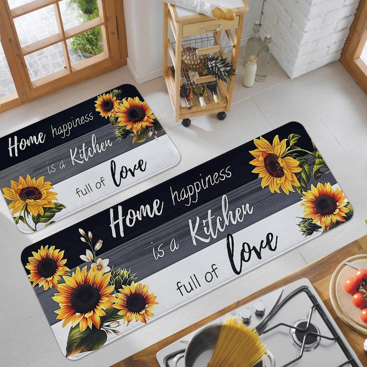 Sunflower Kitchen Anti slip Carpet Floor Mat, Retro Floor Printed Kitchen Anti fatigue Floor, Soft and Comfortable Flannel Floor, Suitable for Kitchen, Laundry Room, Bathroom, Living Room, Room Decoration Floor