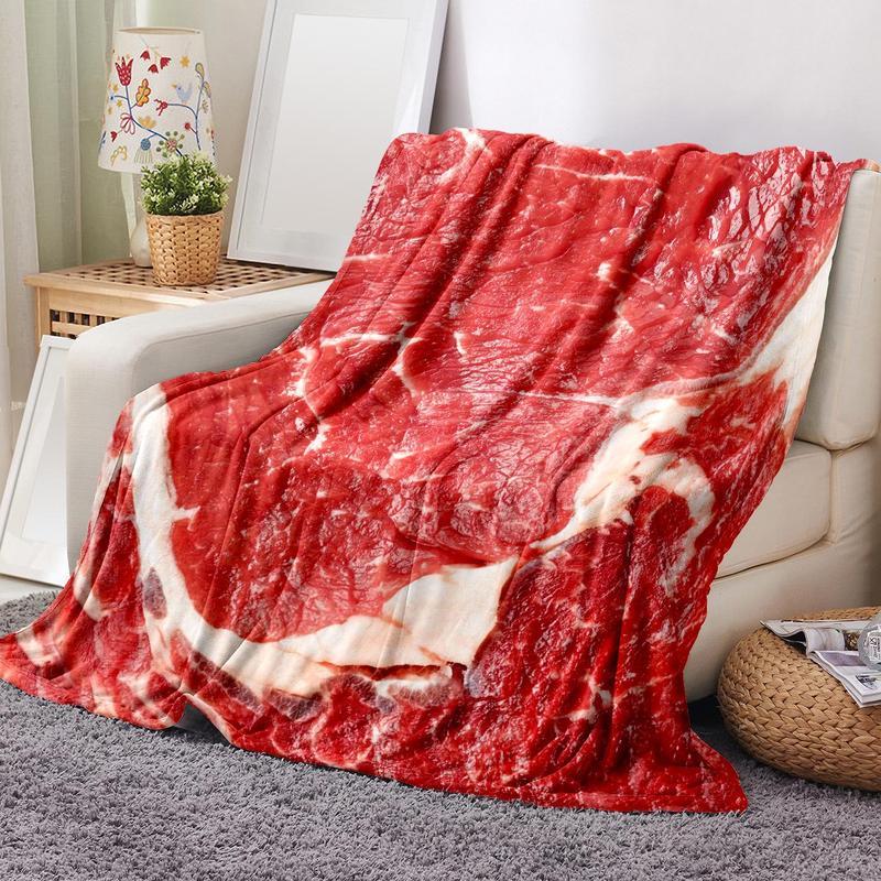Meat Pattern Flannel Blanket, 1 Count Soft ThrowBlanket with Storage Bag for Sofa, Bed, Couch,Travel, Camping, Office