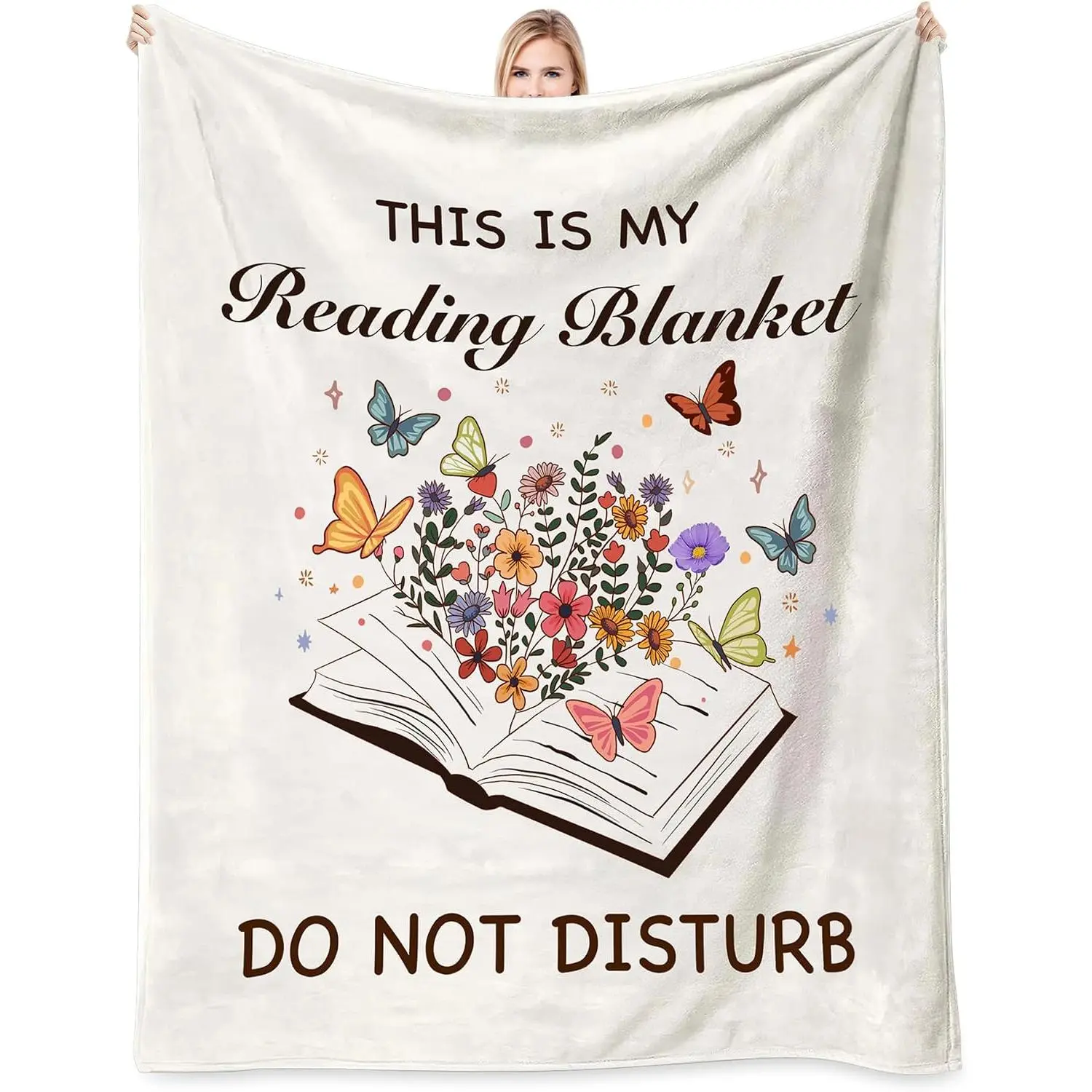 4 Size Book Lover Gift Reader Bookish Blanket | Reader Birthday Present,Book Reading Flannel Blanket Graduation Gift,Bookworm Mother's Birthday Day Gift (Single-sided print)