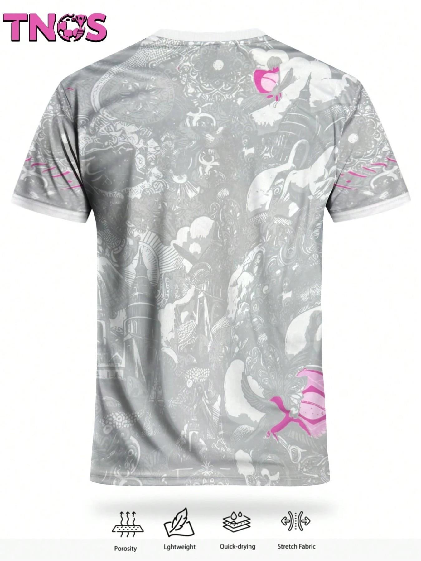 Men's Brazil Christ the Redeemer Art Print Soccer Jersey, Graphic Short Sleeve Football Shirt, Trendy Street Fan Apparel