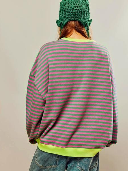 Women's Loose-Fit Casual Colorblock Striped Long Sleeve Pullover Hoodie, Fashionable All-Season Wear, Stylish Daily, Womenswear