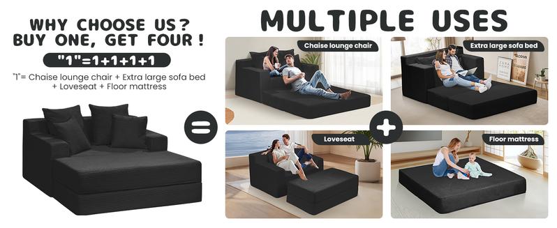Winzoo Oversized Sleeper Chaise 4 in 1 Cloud Couch With Ottoman Pillows Upholstered Corduroy Lounge Chair Chenille Boneless Sofa Bed No Assembly Winzoo Oversized Sleeper Chaise 4 in 1 Cloud Couch With Ottoman Pillows Upholstered Corduroy Lounge Chair Chenille Boneless Sofa Bed No Assembly