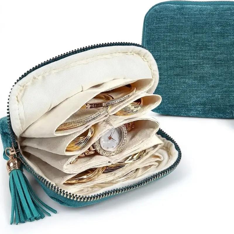 6 Layered Compartment Durable Jewelry Bag with Fringe Zipper, Bracelet Ring Organizer, Dustproof Storage, Perfect Gift for Birthdays Weddings Anniversaries