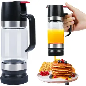 Honey Dispenser 12Oz No Drip with Base 2026 Upgrade, Glass Honey Jar pot with Handle, Syrup Dispenser for Coffee or Tea, Mess Free Honey Dispenser for Honey and Syrup, Honey Container