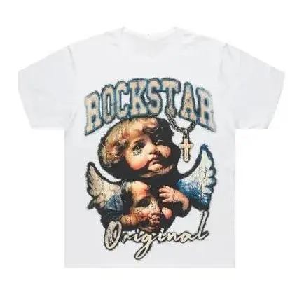 Vintage Rockstar Angel Cherub Graphic Cotton T‑Shirt, Comfort Oversized Fashion Outfit, Cute Retro Streetwear Tee, Holiday Gift for Him Her