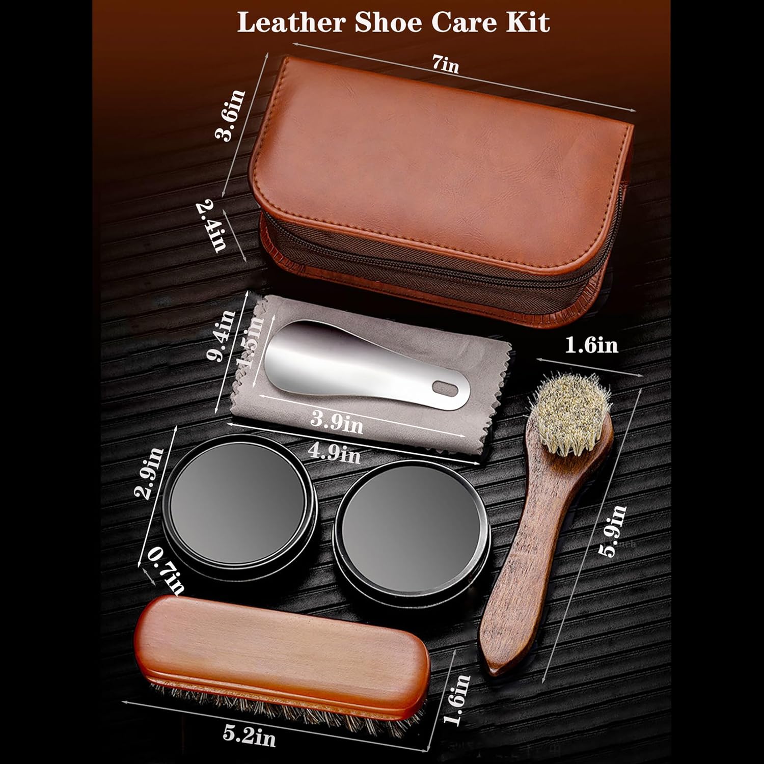 Complete Shoe Care Kit with Black and White Shoe Polish -  for  and Travel Use - Includes Brushes, Polishes, Cloths, Horn, and Leather Box - Ideal  for Leather Shoe Lovers