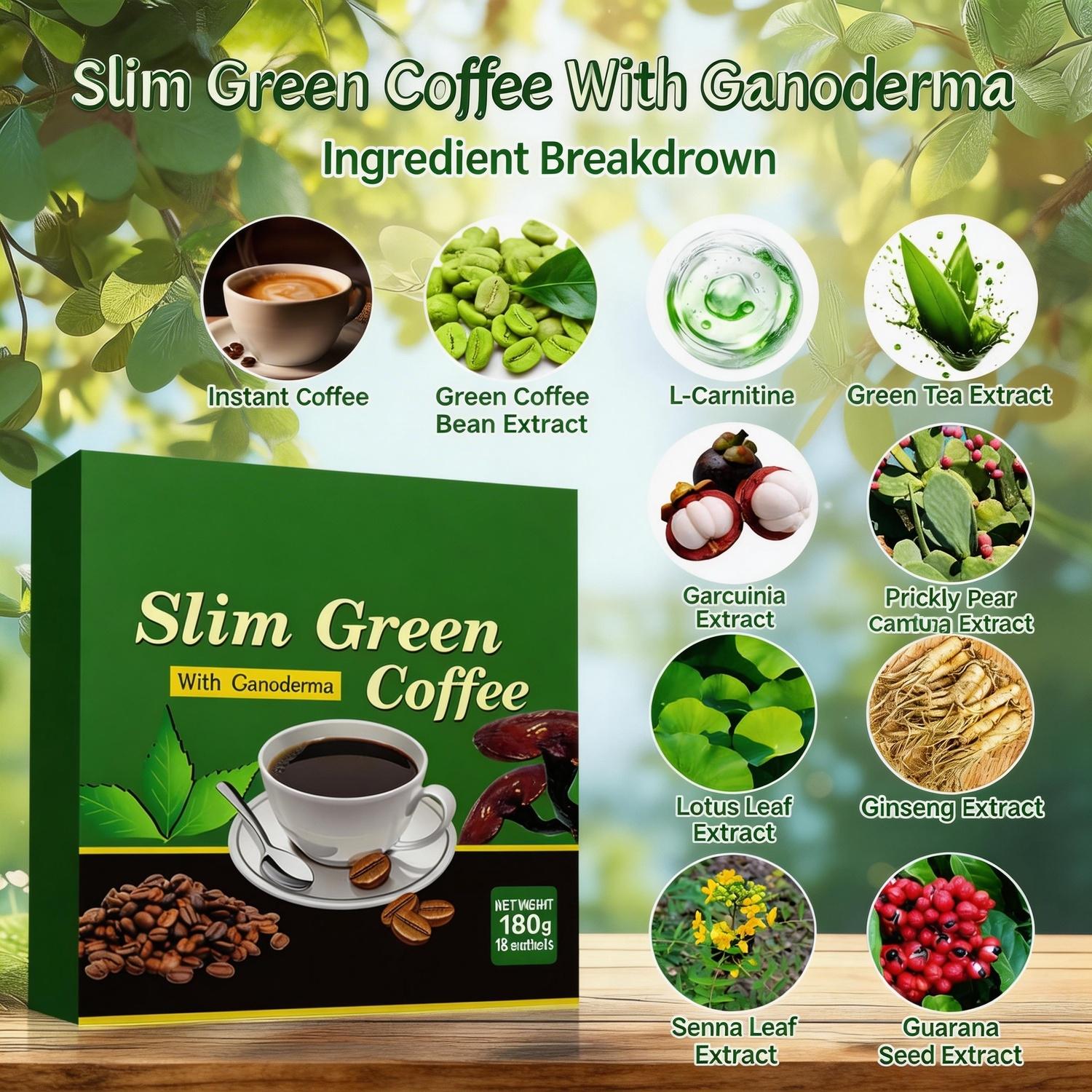 Premium Green Coffee Bean Extract Powder - Gluten-Free Green Coffee Bean Extract Supplements with 10 Natural Health Blends, Instant Coffee, 180g (18 Sachets)