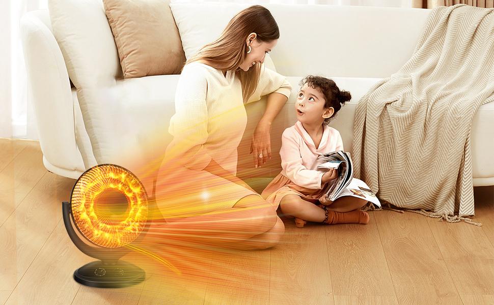 Space Heater, Portable Heater Electric Ceramic Small Heater Indoor Use Oscillating Radiant Dish Heater Overheat Protection Quiet with Adjustable Tilt for Home or Office, 800W Black