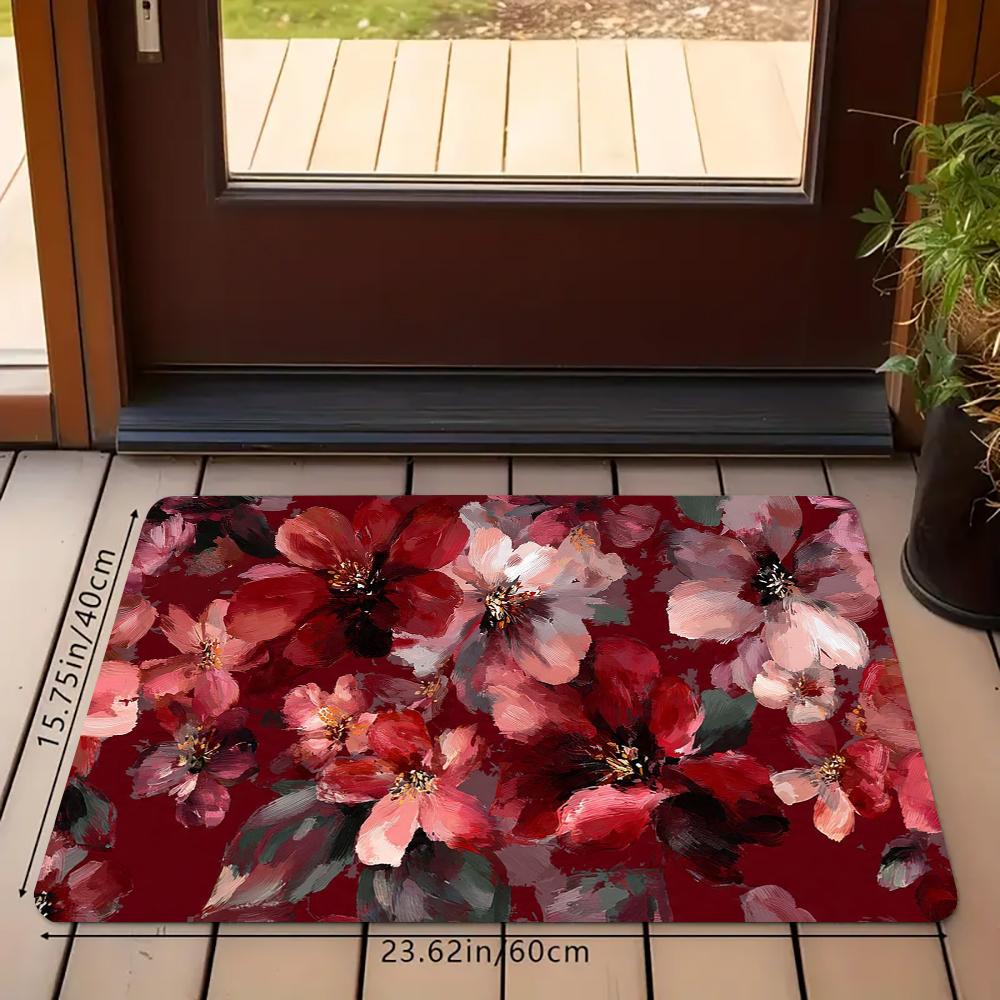 Vintage Watercolor Red Floral Kitchen Rug Set, Boho Abstract Flower Non-Slip Washable Floor Mats, Aesthetic Botanical Runner Rugs for Kitchen, Living Room & Home Decor