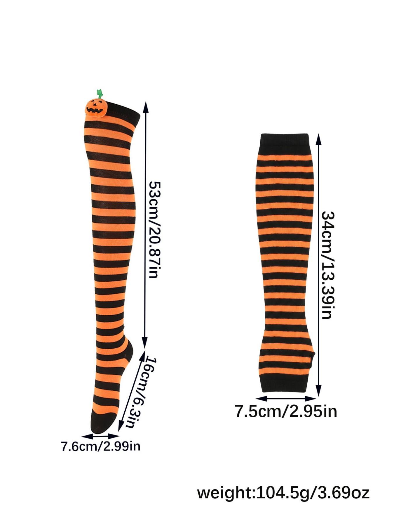 Women Striped Thigh High Socks and Fingerless Gloves Set Arm Warmers Leg Warmers Stockings Christmas Halloween Over the Knee Stockings Extra Long Cosplay Costumes Accessories Fit