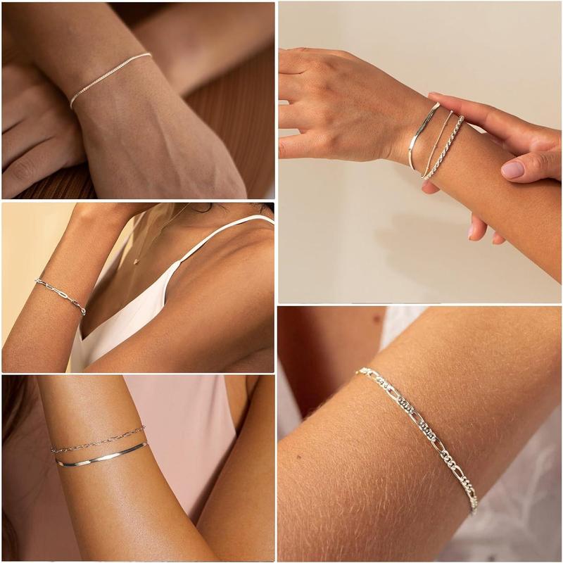 Tewiky Dainty Bracelets For Women Trendy Jewelry Set For Women Paperclip Box Herringbone Figaro Rope Chain Bracelet Fashion Pack Gifts For Summer Jewellery Accessories Titanium Steel Tewiky Dainty Bracelets For Women Trendy Jewelry Set For Women Paperclip Box Herringbone Figaro Rope Chain Bracelet Fashion Pack Gifts For Summer Jewellery Accessories Titanium Steel