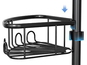 4 Tier Adjustable Corner Shower Caddy – Stainless Steel Rustproof Bathroom Organizer, No-Drill Tension Pole (47-121 Inch), Heavy-Duty Shelves & Hooks for Shampoo, Loofah, Bathtub Shampoo Storage – Quick Assembly, Black Rack