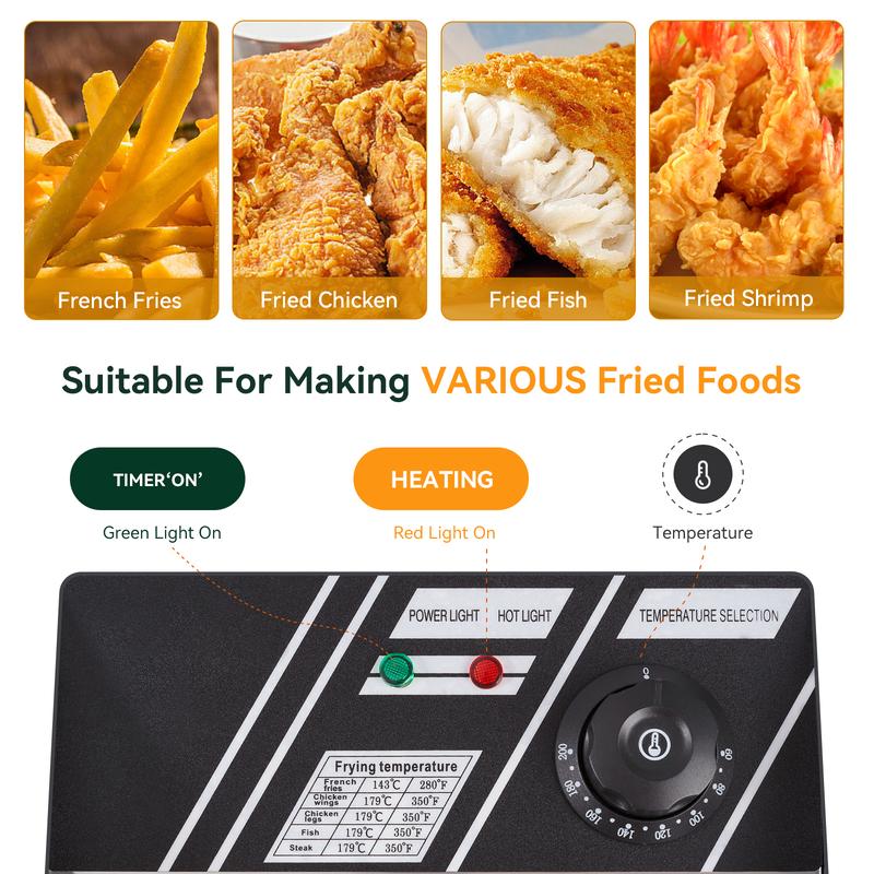 Kerilyn 22.8/6.5 QT Deep Fryer with 2 Baskets & Lids, Commercial Deep Fryer with Temperature Control, Stainless Steel Fryer, Countertop Fryers for Home Kitchen and Restaurant, 5000W