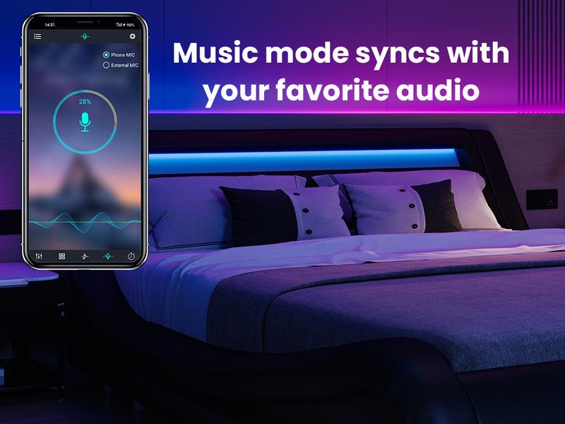 SHA CERLIN Deluxe LED Bed Frame with PU Leather Upholstered Adjustable Headboard,Modern Low Profile Sleigh Design,Heavy Duty Wood Slat Support,No Box Spring Needed,Full/Queen/King Size#ChristmasGifts#TikTokShopBlackFriday