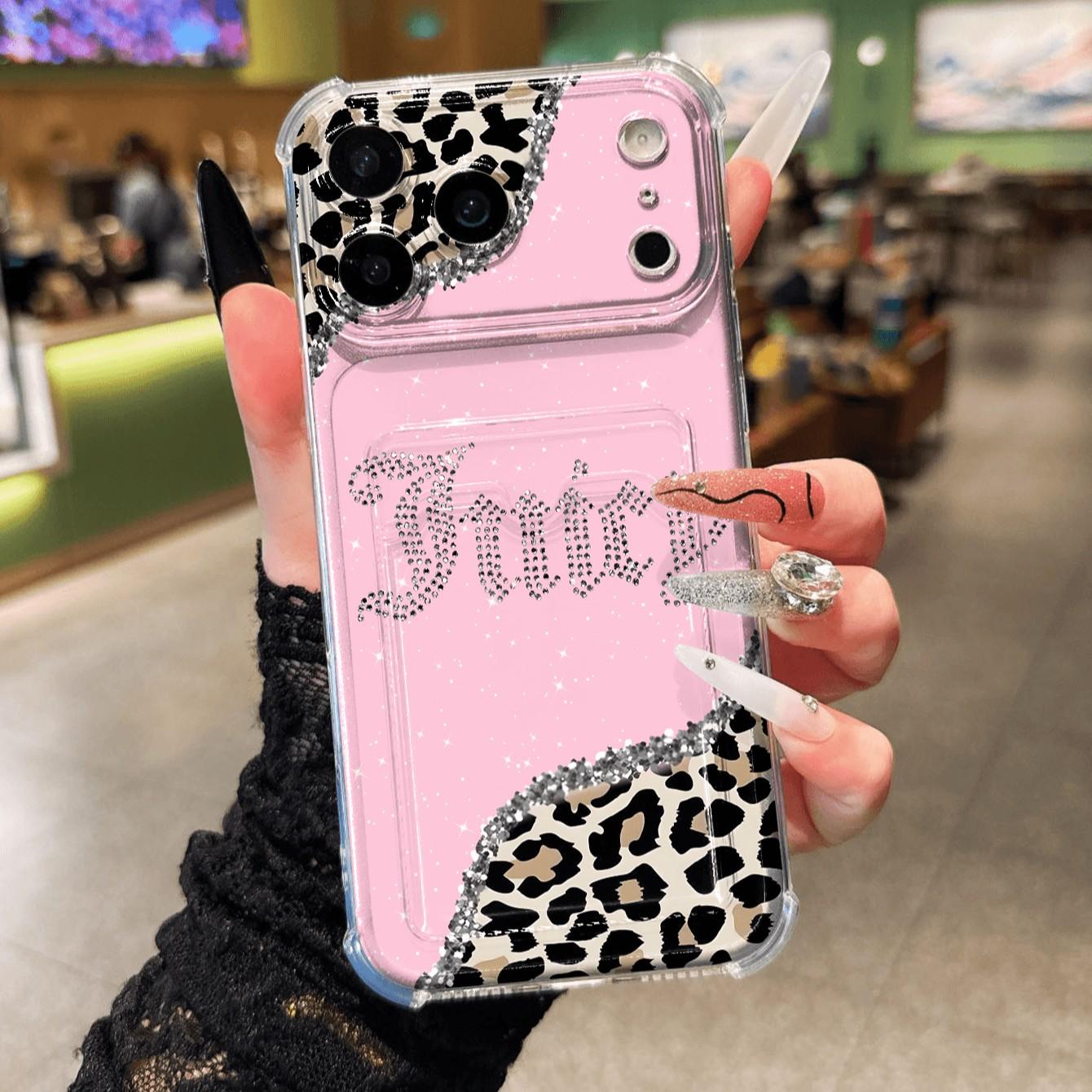 Transparent Card Slot Case, Leopard Pattern Thick Anti-Drop Phone Cover Compatible with iPhone 17/17 Pro Max/Air/11-16 Series