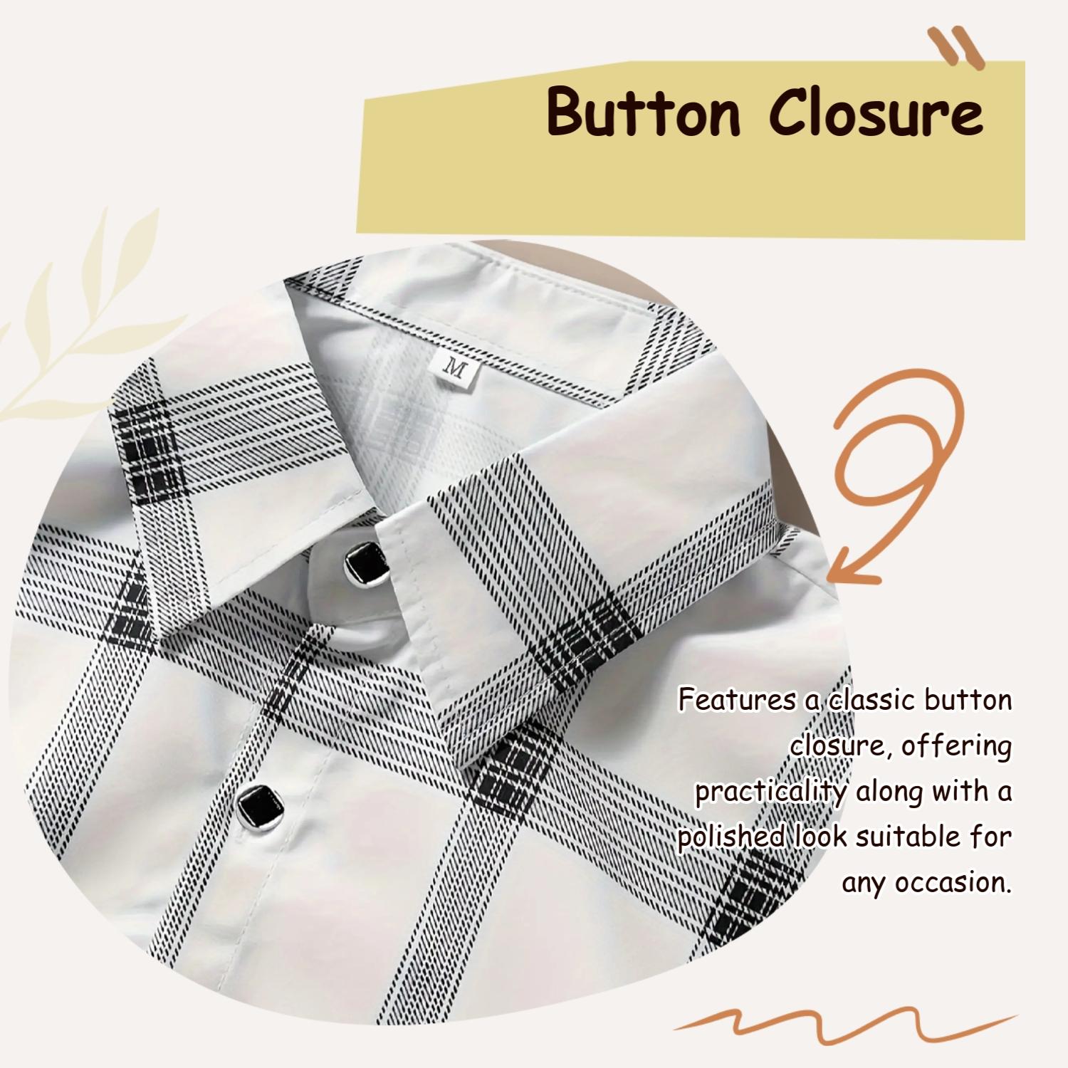 Men's Plaid Checkered Print Checked Button Closure Shirt, Casual Button Down, Regular Fit Fitted Casual Long Sleeve Collared Top for All Seasons, Men's Clothes for Daily Wear