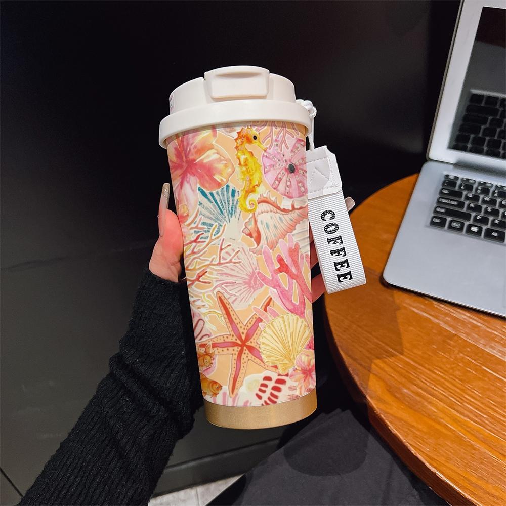 Abstract Ocean Starfish Coffee Cup, Portable Dual Drink Insulated Tumbler, Heat/cool Keeper, Stylish, Office, Travel, Sports Essential