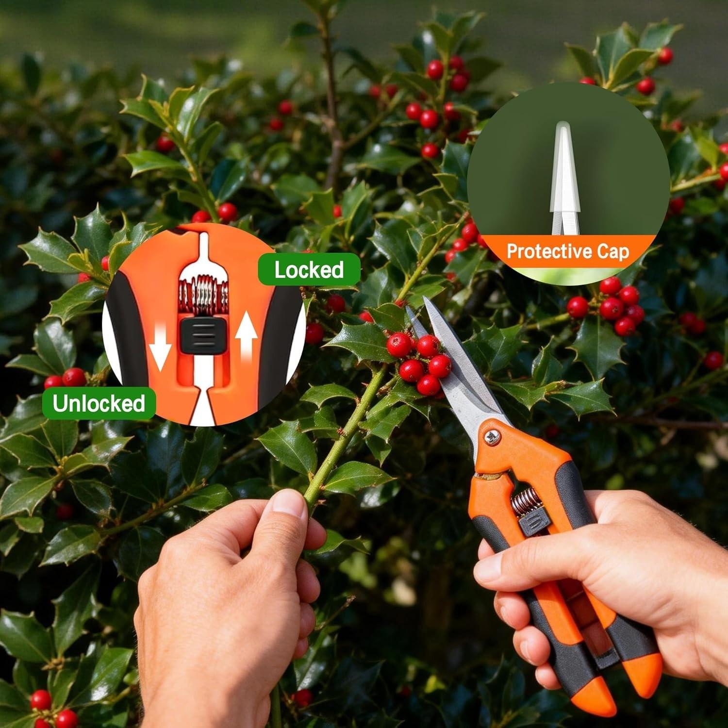 4pcs Garden Pruning Shears Set, Bypass Trimmer, Ergonomic Handle, Sharp Stainless Steel, for Plants, Flowers, Fruit Trees, Shrubs