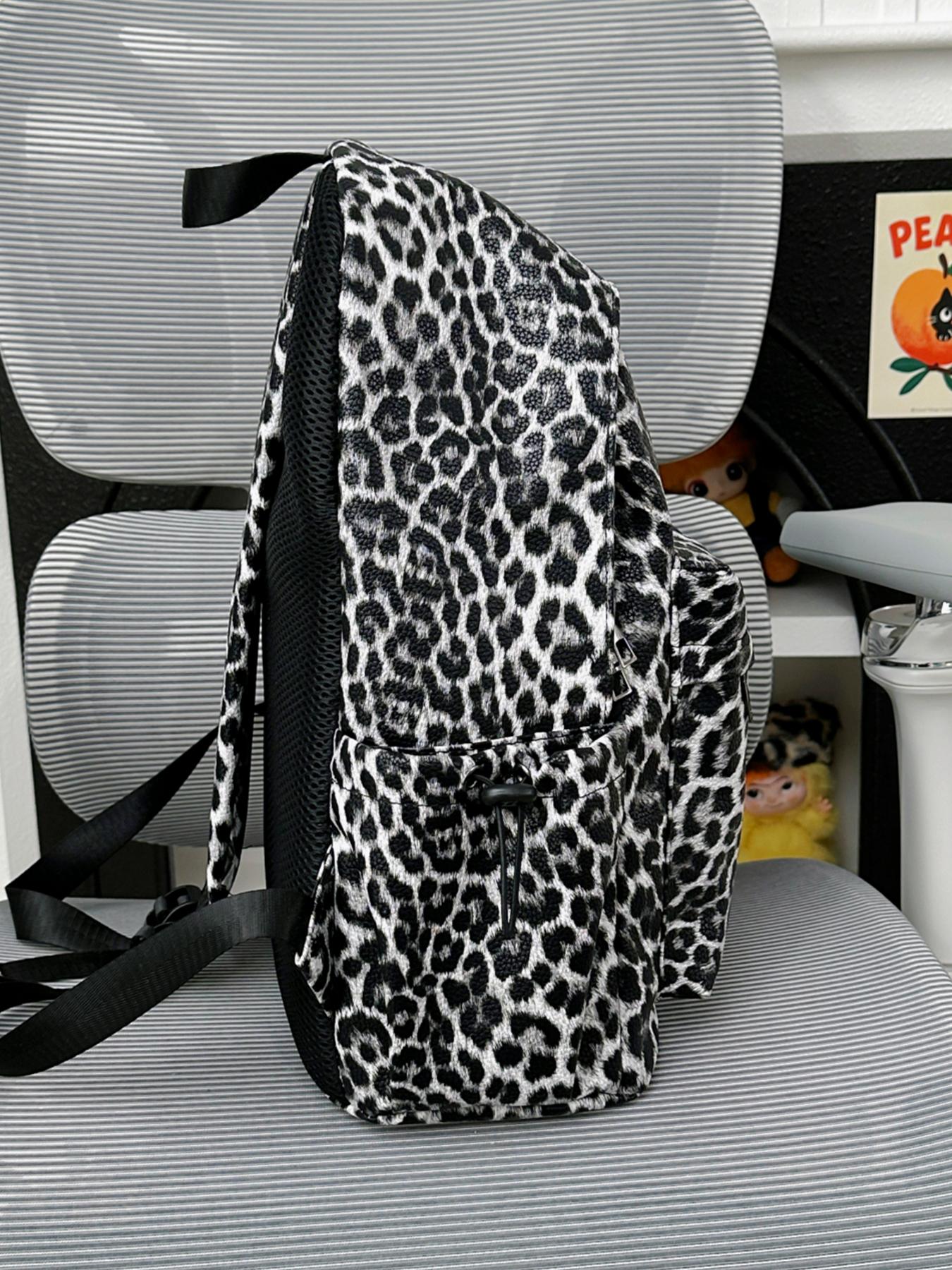 1pc  Women's backpack with large capacity, leopard pattern zipper closure, fashionable and versatile, personalized and trendy, suitable for college students to go to school, commute to work, go shopping, women's backpack, Casual Printed Backpack