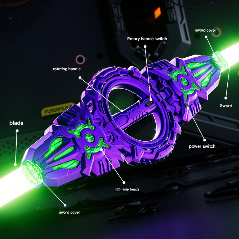Double Bladed Rotating Handheld LED Lightsaber Toy - Light Up Sword Saber, 7 Color Lights, 360° Rotating, Non-Toxic Safe Design, Kid-Friendly LED, Teenage Boy Gifts, Boyfriend Gift Ideas, Birthday Role Play Toy
