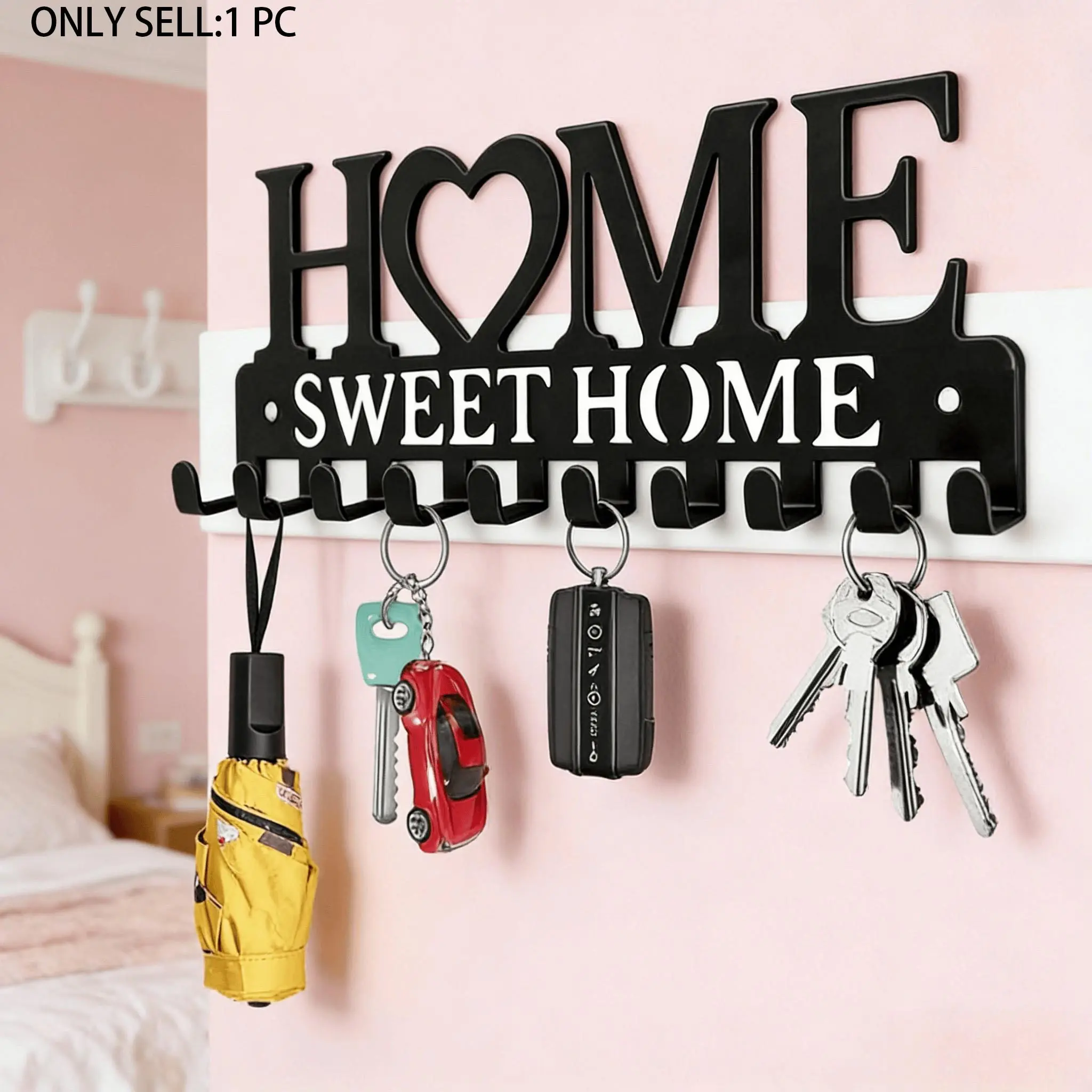 1pc Family Storage Key Hook Organizer Wall Mount Hooks Wall Mounted Hanger, Decorative Metal Decor Decoration for Hallway Kitchen Garage, Sweet Home Entryway Solution