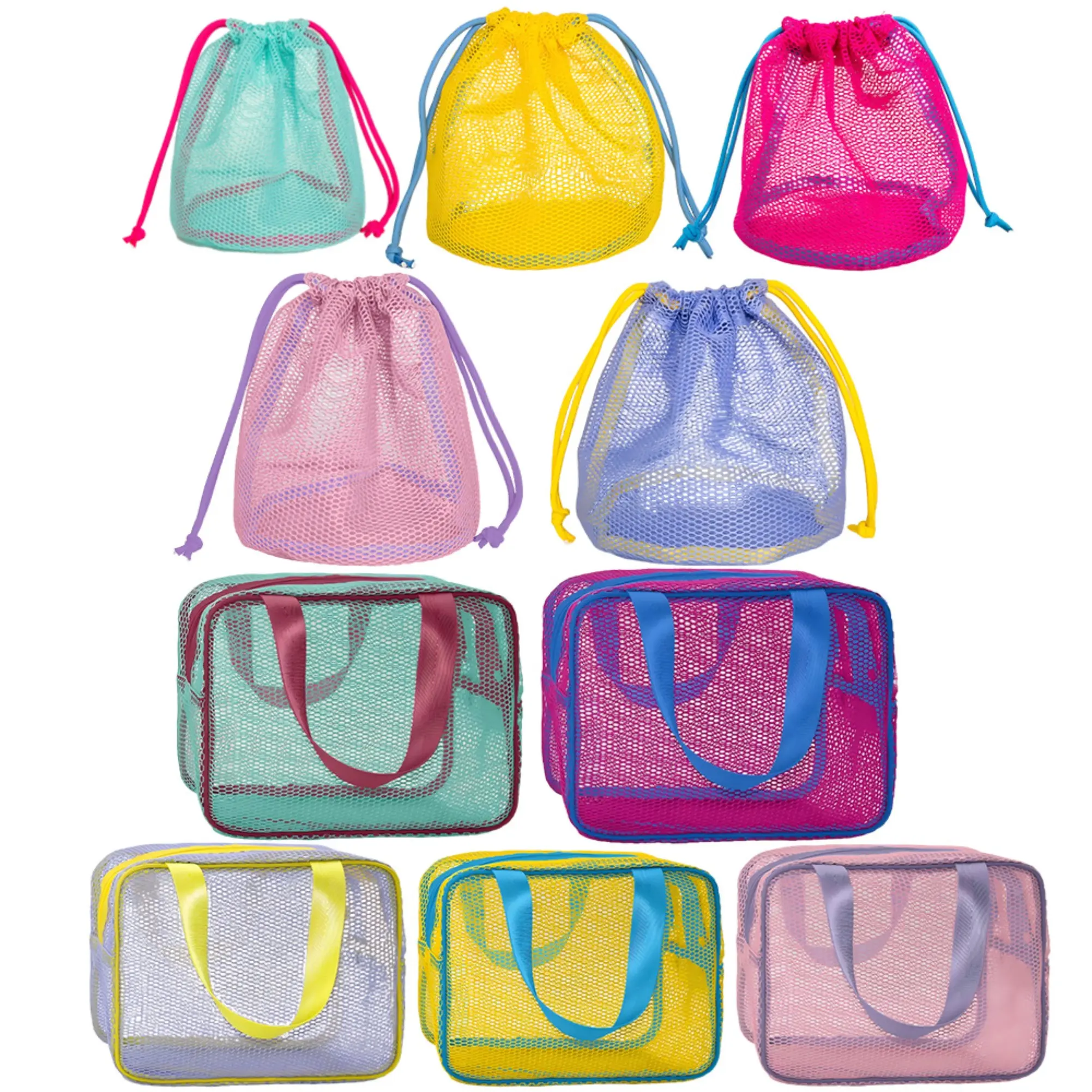 2PCS Large Capacity Mesh Makeup  Cute Colorful Cosmetic Organizer Pouch Portable Travel Toiletry  Lightweight Zipper Storage  for Skincare Makeup Accessories Daily Use
